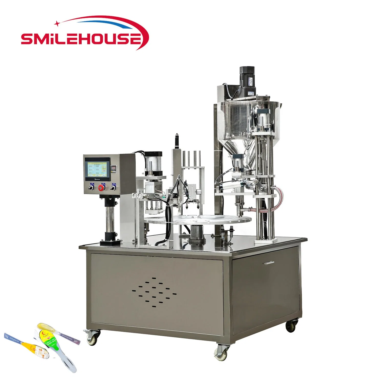Automatic Jelly Yogurt Ice Cream Juice Sugar Honey Rotary Cup Discal Filling Capping Sealing Machine