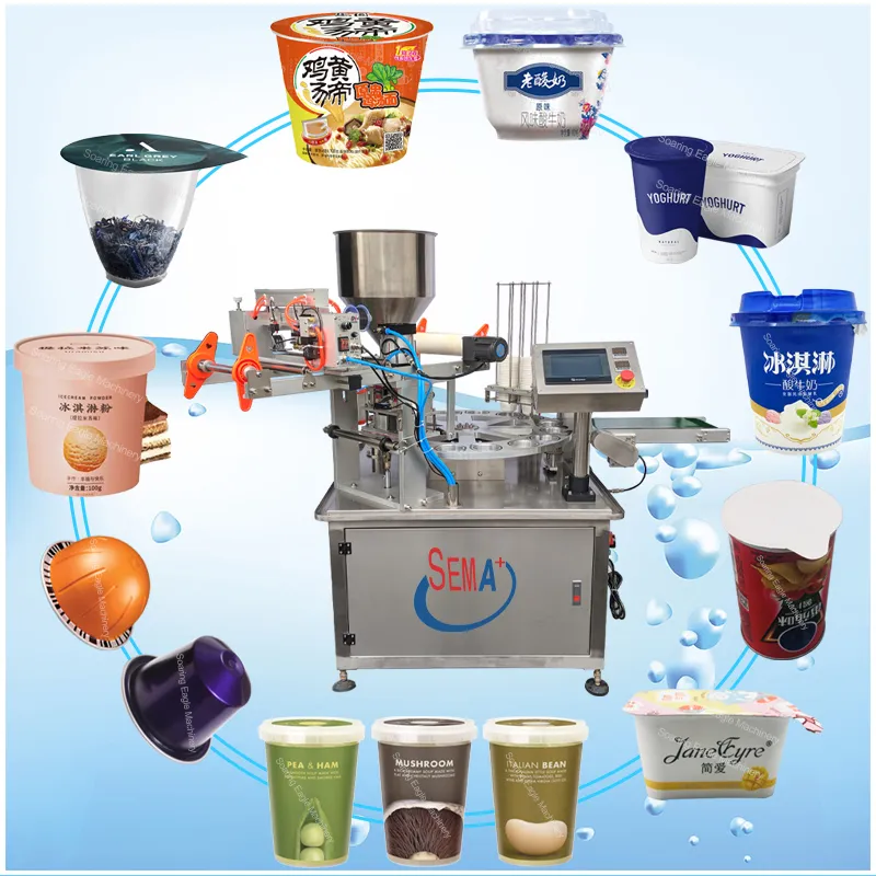 Automatic Rotating Tea Instant Noodles Jelly Plastic Cup Filling and Sealing Machine